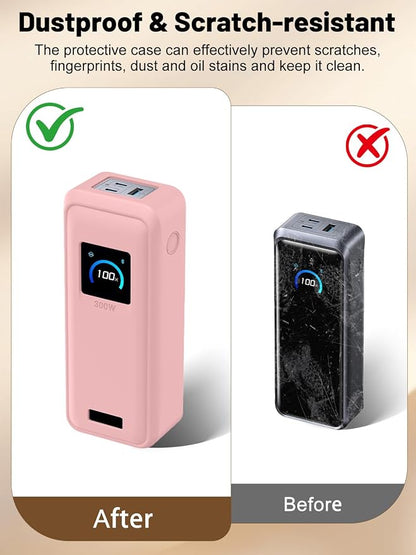 Silicone Protective Case Compatible with Anker Prime Power Bank 26,250mAh 300W, Shockproof Cover with LCD Display Visible, Anti-Lost Strap, Precision Cutouts for 3-Port Charger(Pink)