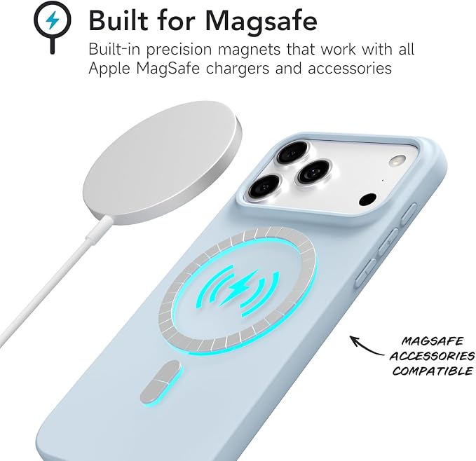 for iPhone 17 Pro Case Silicone Compatible with Magsafe Case, Ultra Slim Thin Magnetic Phone Cases Mag Safe, Cute Soft Rubber Gel TPU Matte Plain Wireless Charging Cover for Women, Light Blue