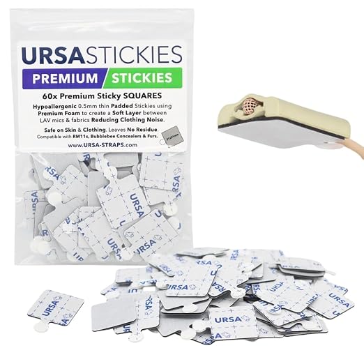 URSA Premium Sticky Squares – Pack of 60 Ultra-Thin Adhesive Pads for Discreet Mic/Fabric Mounting. for use with Bubblebee Concealers / RM11