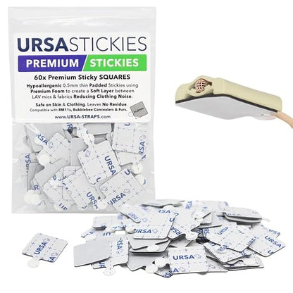 URSA Premium Sticky Squares – Pack of 60 Ultra-Thin Adhesive Pads for Discreet Mic/Fabric Mounting. for use with Bubblebee Concealers / RM11