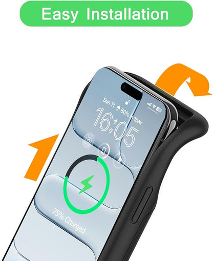 Wireless Charging Case for iPhone 17 Air, 12000mAh High Capacity Portable Rechargeable Battery Case Qi Wireless Charging Compatible with iPhone Air (6.5 inch) Extended Battery Charger Cover-Black