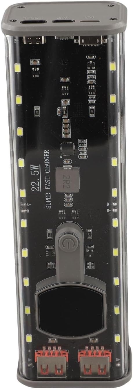 DIY 4x21700 Power Bank Case with 22.5W PD Fast Charging, Transparent Portable Battery Box Shell for Flat Lithium Cells, LED Display(black Upgraded)