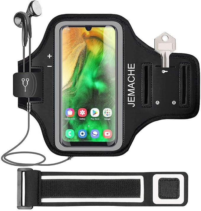 Galaxy A56 A55 A54 Armband, JEMACHE Water Resistant Gym Running Workouts Arm Band for Samsung Galaxy A52 A53 A54 A55 A56 with Key Holder (Black)