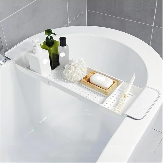 Expandable Bathtub Tray Adjustable Bathtub Storage Shelf Holder For Book Wine Phone Multifunctional Bathroom Tub Rack
