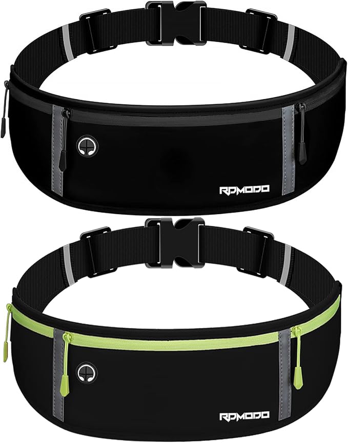 Running Belt Women Men, Fanny Pack Waist Bag, Phone Holder for Running Workout Plus Size Waterproof Adjustable Belt Bag for iPhone 16 15 14 13 12 Pro Max Samsung 2 Pack (Pure Black+Black Green)