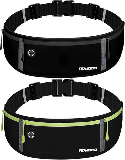 Running Belt Women Men, Fanny Pack Waist Bag, Phone Holder for Running Workout Plus Size Waterproof Adjustable Belt Bag for iPhone 16 15 14 13 12 Pro Max Samsung 2 Pack (Pure Black+Black Green)
