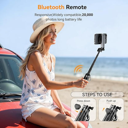 Magnetic Small Selfie Stick for iPhone,4 in 1 Multifunctional Portable Selfie Sticks Retractable Cell Phone Travel Tripod with Remote Control, Mini Phone Tripod for iPhone 17/16/15/14/13/12 Series
