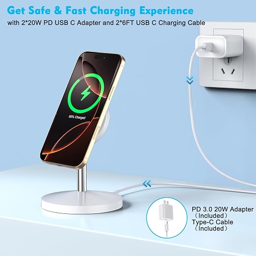 Magnetic Wireless Charger iPhone Charger Stand Stand Magnetic Pad,2Pack Fast Magnet Charging Station for iPhone 16 ProMax/16 Plus/15/14/13/12 Apple Magnet Wireless Charging Station/AirPods Pro 2/3/4