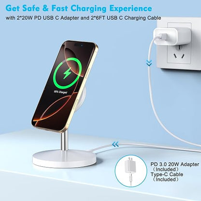 Magnetic Wireless Charger iPhone Charger Stand Stand Magnetic Pad,2Pack Fast Magnet Charging Station for iPhone 16 ProMax/16 Plus/15/14/13/12 Apple Magnet Wireless Charging Station/AirPods Pro 2/3/4