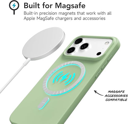 for iPhone 17 Pro Case Silicone Compatible with Magsafe Case, Ultra Slim Thin Magnetic Phone Cases Mag Safe, Cute Soft Rubber Gel TPU Matte Plain Wireless Charging Cover for Women, Sage Green