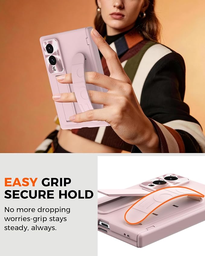 NINKI Screen Protector for Samsung Galaxy Z Fold 8 Phone Case with Hand Strap, Cute Kickstand for Samsung Z Fold 8 Finger Holder Cover, Hinge Protective Cover for Galaxy Fold 8 Case Womens Girls Pink