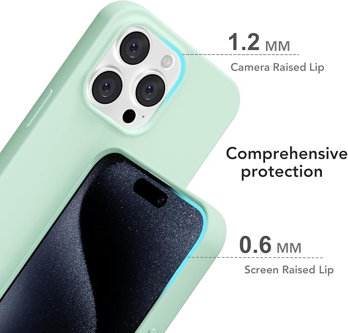 for iPhone 15 Pro Case Silicone Compatible with Magsafe Case, Ultra Slim Thin Magnetic Phone Cases Mag Safe, Cute Soft Rubber Gel TPU Matte Plain Wireless Charging Cover for Women, Mint Green