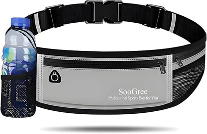 SooGree Men Women Running Belt Fanny Pack,Reflective Workout Sport Waist Pack Bag,Running Phone Holder Belt with Water Bottle Holder, Ideal for Running,Walking,Cycling,Gym Workouts (GSP8803-Gray)
