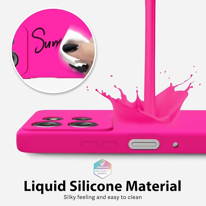 oakxco for Motorola Moto G Power 2025 Case Liquid Silicone, Cute Thin Slim Soft Rubber Gel for Women Men, Smooth Matte TPU Plain Bright Color Girly Case with Camera Cover, Fluorescent Neon Hot Pink