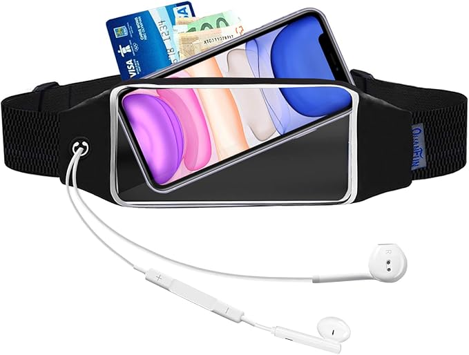 Running Belt for Women Men, Fanny Pack, Belt Bag, Money Belt, Waterproof Workout Waist Pouch Phone Holder with Touchscreen, Gym Running Gift Gear Accessories fits Phones UP to 6.5", Black