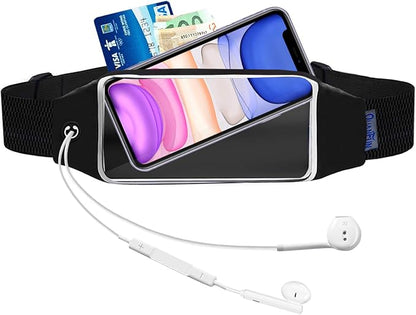 Running Belt for Women Men, Fanny Pack, Belt Bag, Money Belt, Waterproof Workout Waist Pouch Phone Holder with Touchscreen, Gym Running Gift Gear Accessories fits Phones UP to 6.5", Black