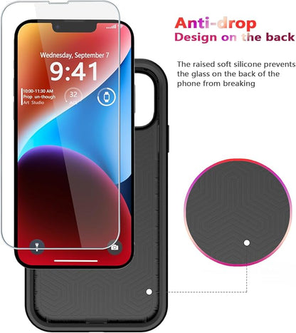 Diverbox for iPhone 14 case [Shockproof] [Dropproof] [Tempered Glass Screen Protector ],Heavy Duty Protection Phone Case Cover for Apple iPhone 14 (Black-2in1)