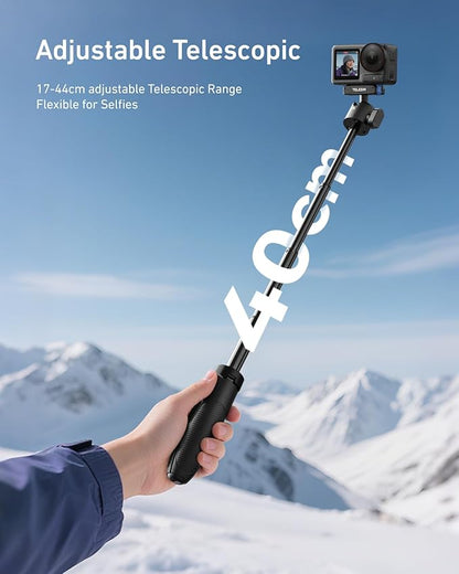 TELESIN 40cm/15.7'' Mini Selfie Stick Tripod, Magnetic Quick Release Selfie Sticks Handle Grip, Portable Vlog Monopod, 360° Adjustable Extended Pole for DJI Osmo Action 5 Pro/4/3 Camera Accessories