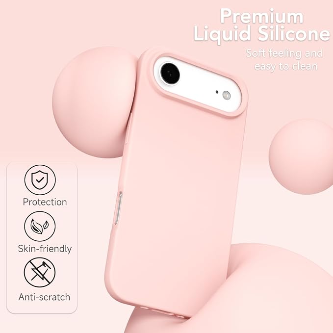 for iPhone 17 Air Case Silicone Compatible with Magsafe Case, Ultra Slim Thin Magnetic Phone Cases Mag Safe, Cute Soft Rubber Gel TPU Matte Plain Wireless Charging Cover for Women, Light Pink