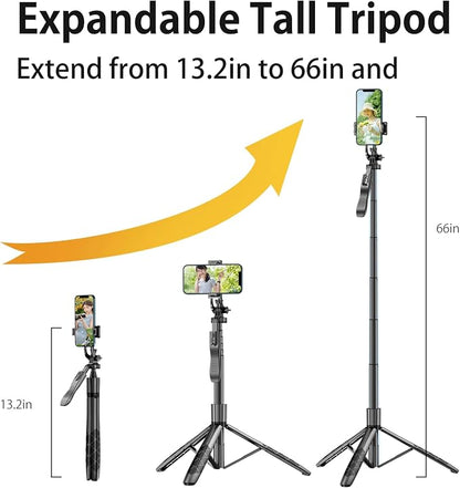 Selfie Stick Tripod,Tripod with 360 Degree Rotatable Phone Holder for Photography, Video Shooting, Live Streaming, Vlog, YouTube Video, FaceTime, Skype, TikTok, Selfie