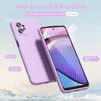 oakxco for Motorola Moto G Power 5G 2023 Phone Case Liquid Silicone, Thin Slim Soft Rubber Gel TPU Plain Simple Cover for Women Girl Cute, Matte Solid Color, Lilac Lavender Light Purple