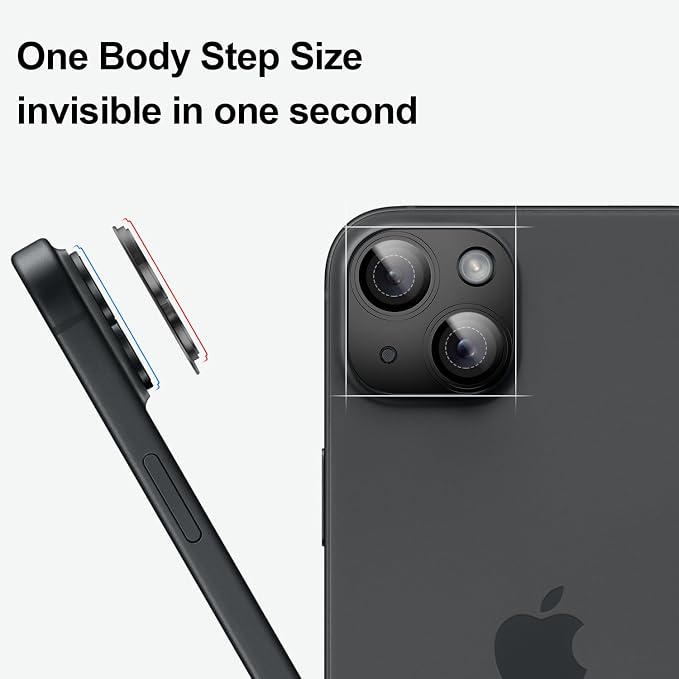 2 Packs Camera Lens Protector for iPhone 14 / iPhone 14 plus 9H Tempered Glass Camera Cover Lens Aluminum Alloy Metal matte Case, Scratch Resistant Case Friendly (Black)