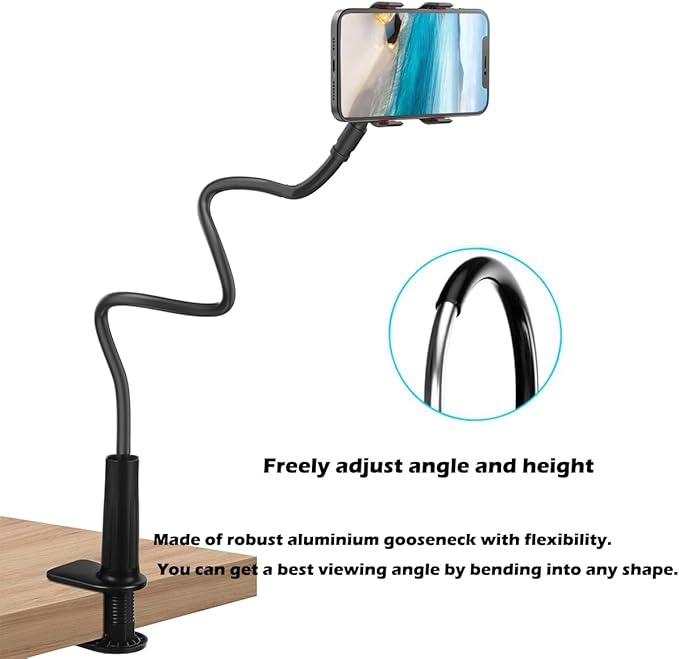 Selfdee Phone Holder for Bed, Gooseneck Clip Adjustable Phone Stand - Universal 360 Flexible Mount for Bedside headboard Lazy Long Arm Clamp Bracket (Style 1)