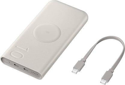SAMSUNG 25W 10,000mAh Battery Pack Wireless Charger, Super Fast Charging w/ 2 Ports for Galaxy Phones, Buds and More, 3A USB-C Cable Included, 2024, US Version, EB-U2510XUEGUS. Beige