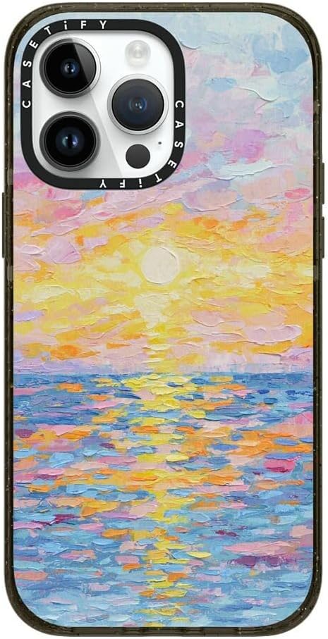 CASETiFY Impact iPhone 14 Pro Max Case [4X Military Grade Drop Tested / 8.2ft Drop Protection/Compatible with Magsafe] - Frosted Sunset - Clear Black