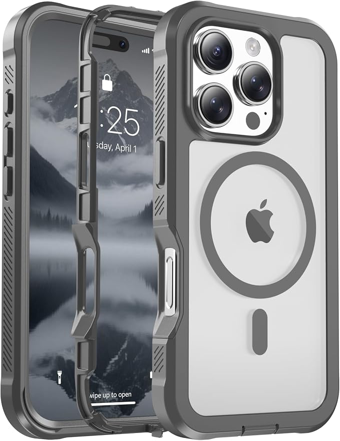jaroco Magnetic for iPhone 16 Pro Case, [Compatible with MagSafe][Military Grade Drop Protection][Heavy Duty Protection][Non-Slip][Shockproof] 2-Layer Durable Bumper Phone Case 6.3''-Gray