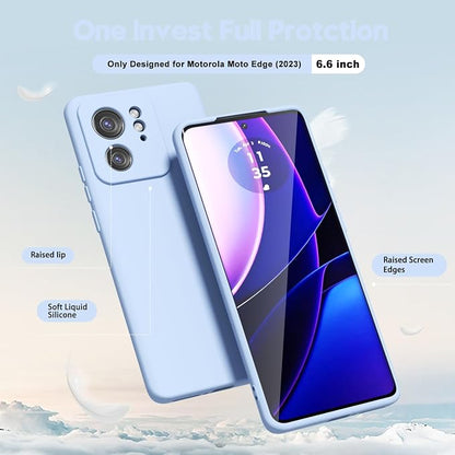 oakxco for Motorola Moto Edge 2023 Phone Case Liquid Silicone, Thin Slim Soft Rubber Gel TPU Plain Protective Simple Cover for Women Girl Cute, Matte Solid Color Aesthetic, Light Blue