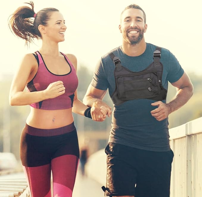 JOYEONDEF Sports Chest Bag for Men, Water Resistant Chest Pack, Running Pack with Cell Phone Holder and Extra Storage