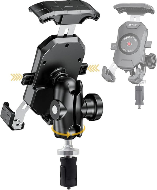 iMESTOU Motorcycle Fork Stem Phone Mount, Anti-Theft 1" Ball Phone Holder with Double Socket Arm Fits to RAM B Size Components 720° Rotation for 4.0"-7.0" Cellphones