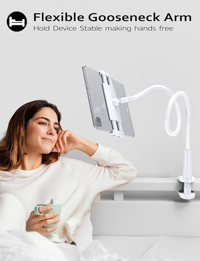 Tryone Gooseneck Tablet Holder Stand for Bed Adjustable Flexible Arm Tablets Mount Clamp on Table Compatible with iPad Air Mini | Galaxy Tabs | Kindle Fire | Switch or Other 4.7-10.5" Devices