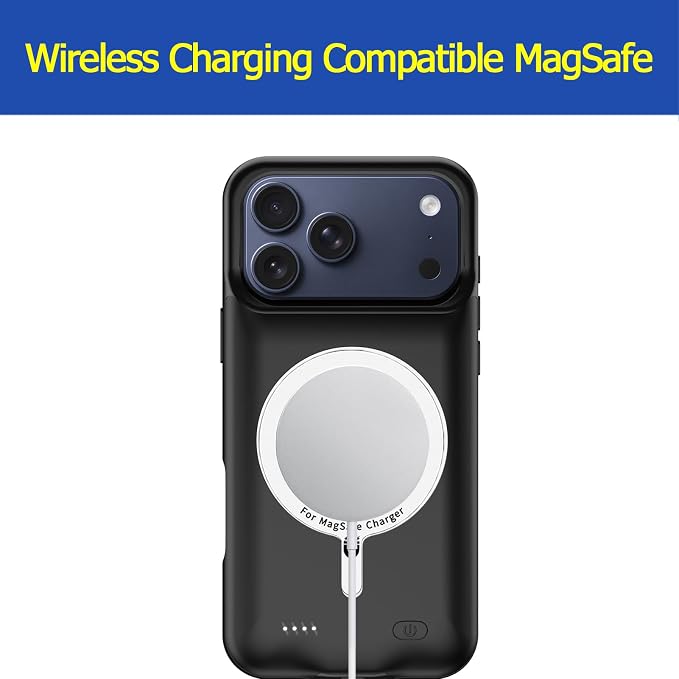 Battery Case for iPhone 17 Pro, Enhanced 10000mAh Portable Protective Wireless Charging Case Support Carplay Compatible with iPhone 17 Pro (6.3 inch) Rechargeable Extended Battery Charger Clip(Black)