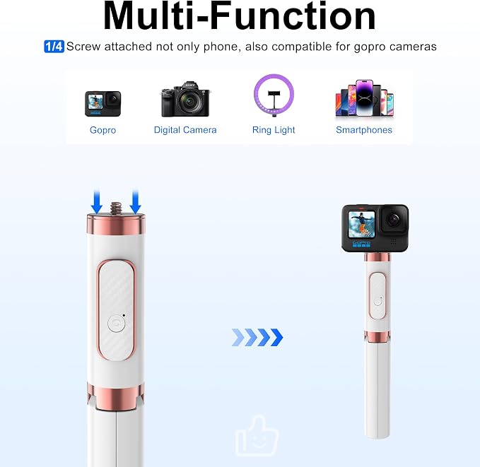 CellphoneTripod with Remote, Aluminum Alloy Selfie Stick Tripod, Best Foldable Mini Extendable Tripod Stand 270° Rotation Compatible with iPhone/Android Travel Essentials