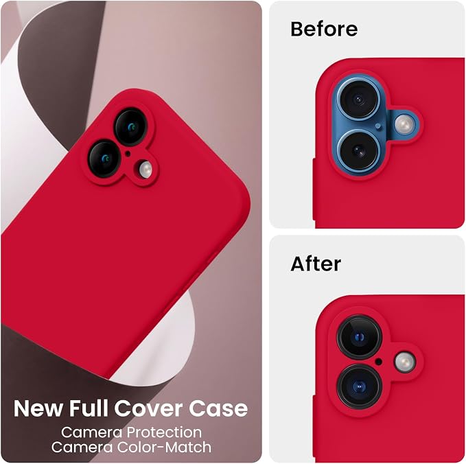 FireNova Designed for iPhone 16 Case, Silicone Upgraded [Camera Protection] Phone Case, Soft Anti-Scratch Microfiber Lining Inside, 6.1 inch, Deep Red