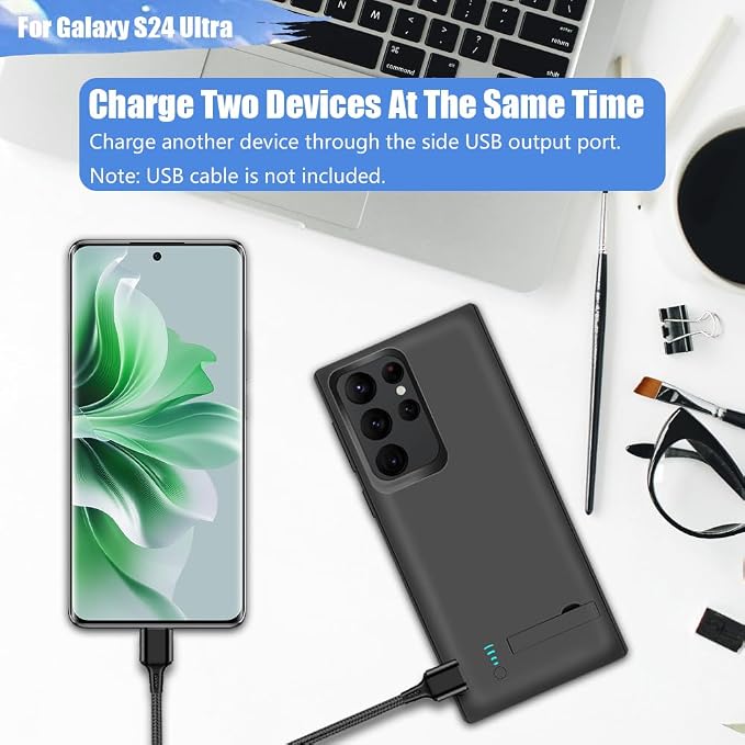 Upgraded Battery Case for Samsung Galaxy S24 Ultra, 5000mAh Rechargeable Extended Battery Charging Charger Case, Add 100% Extra Juice, Not Compatible with S24 or S24+ (6.8 inch) Black