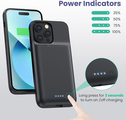 Battery Charging Case for iPhone 12Pro Max/13Pro Max/14Pro Max/14Plus (6.7 Inch), Powerful 8600mAh Portable Rechargeable Charger Cover for iPhone 14ProMax/14Plus/13Promax/12Promax Battery Case-Black