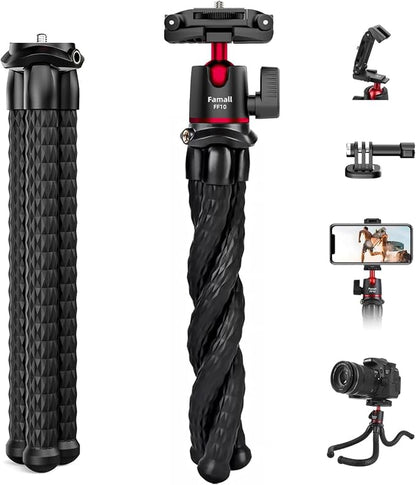 Portable Camera Tripod, Mini Flexible Stand for Phone with Cold Shoe Phone Mount for iPhone Camera Gopro Travel