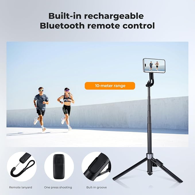 K&F CONCEPT Popod 72" Phone Tripod, 3-in-1 Clip & Magnetic Selfie Stick with Remote, Automatic Phone Tripod Stand, Compatible with iPhone 17-12 Series Pocket 3 Android Phones 1/4" Screw Accessories