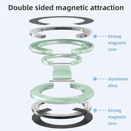 RESPECTED BRO-Magnetic-Phone-Ring-Holder with Dual Rings, Compatible with iPhone 17/16/15/14/13/12, Multifunctional Stand for Office, Gym, Kitchen & All Metal Surfaces, Finger Loop Grip (Light Green)