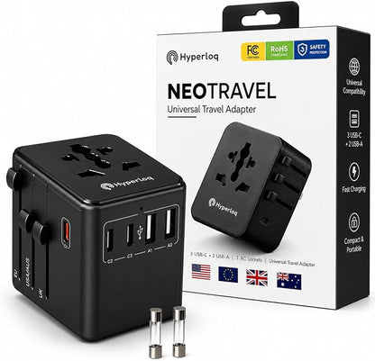 Compact Travel Adapter Europe & Power adapters for International Travel, UK, US, EU and 200+ Countries with Fast USB-C & USB-A Charging
