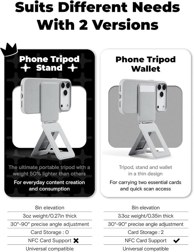 MOFT Phone Tripod Stand Selfie Stick x Tombogo for iPhone, Multi-Angles iPhone Stand, Lightweight & Portable Phone Holder, Strong Magnets, MOVAS Vegan Leather, Jet Black (Without Card Slot)