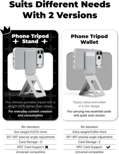 MOFT Phone Tripod Stand Selfie Stick x Tombogo for iPhone, Multi-Angles iPhone Stand, Lightweight & Portable Phone Holder, Strong Magnets, MOVAS Vegan Leather, Jet Black (Without Card Slot)