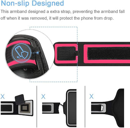 iPhone 17 16 15 Armband with Earphone Holder, JEMACHE Water Resistant Gym Running Workouts Arm Band for iPhone 17 16 15 14 13 12 Pro (Rosy)