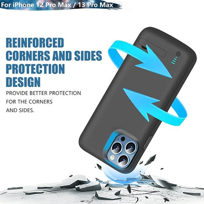 Battery Case for iPhone 12 Pro Max/iPhone 13 Pro Max, 6000mAh Rechargeable Extended Battery Charging Charger Case, Add 100% Extra Juice (6.7 Inches) Black