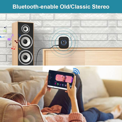 Golvery Bluetooth Receiver for Old Speaker with Latest Bluetooth V5.4, 20-Hour Battery Life, Handsfree Calls, Dual Connection to 2 Cell Phones, Built-in Microphone, for Wired Headphones, Home Stereo