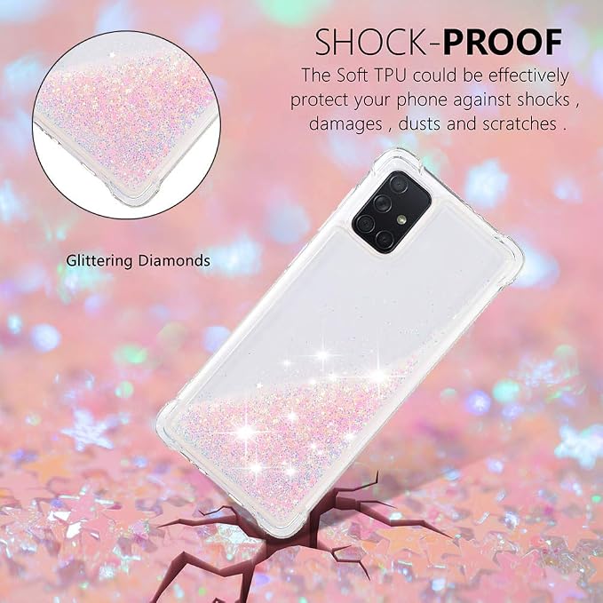 Transparent Liquid Case für Galaxy A71 Silver, Gel Silicone Phone Case Glitter Floating Liquid Cover Ultra Slim Bumper Case Sparkly Back Case Resistant Hard Compatible with Samsung Galaxy A71