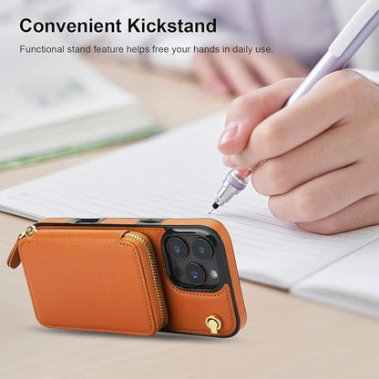 Bocasal Crossbody Wallet Case for iPhone 16 Pro Max, RFID Blocking Leather Purse Case with Card Holder, Protective Handbag Flip Cover with Zipper Wrist Strap Lanyard for Women 5G 6.9 Inch (Brown)